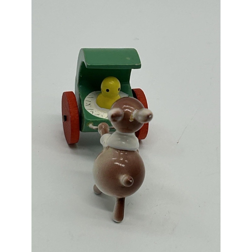 Vintage Goula Spain Bunny Rabbit Pushing Carriage Painted Wood Figure - Picture 2 of 4